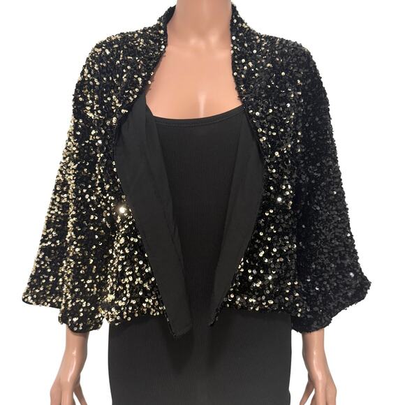Anna & Ava gold sequin one size ombre open front 3/4 sleeve jacket C 2922 - Picture 1 of 12